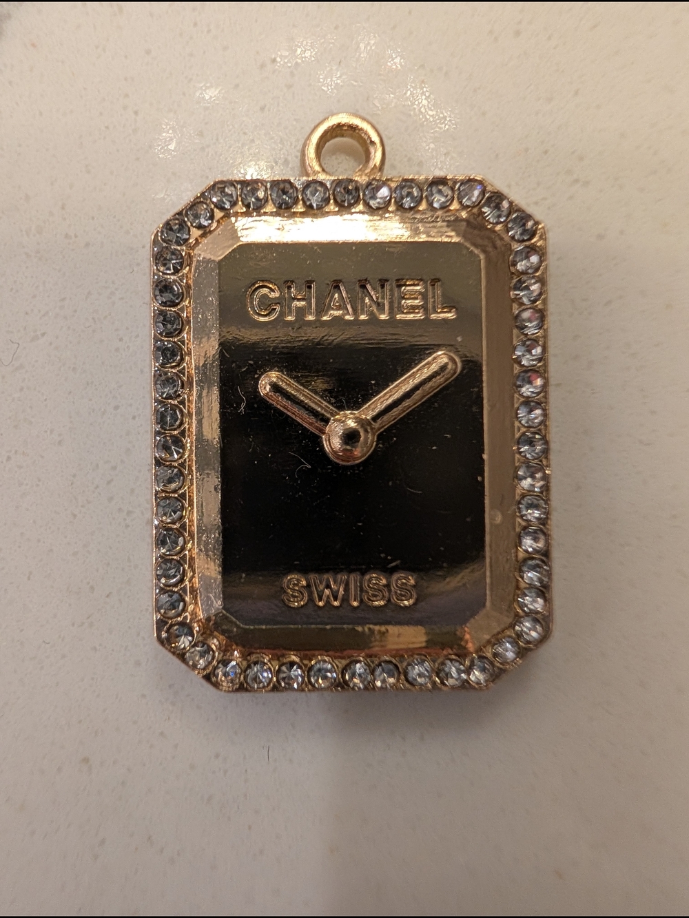Authentic Vintage CHANEL Gold-Tone Crystal Border Watch Face Charm